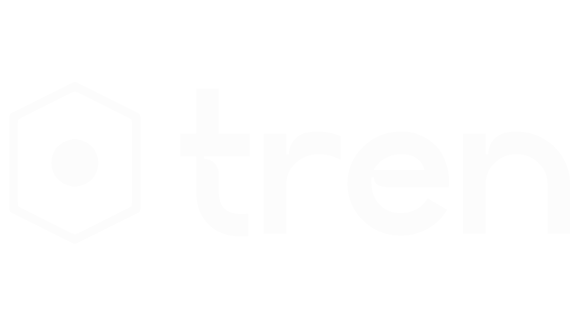 The image features a geometric logo resembling a hexagonal shape next to the word "tren" in a modern, sans-serif font, all in a sleek white color against a transparent background.
